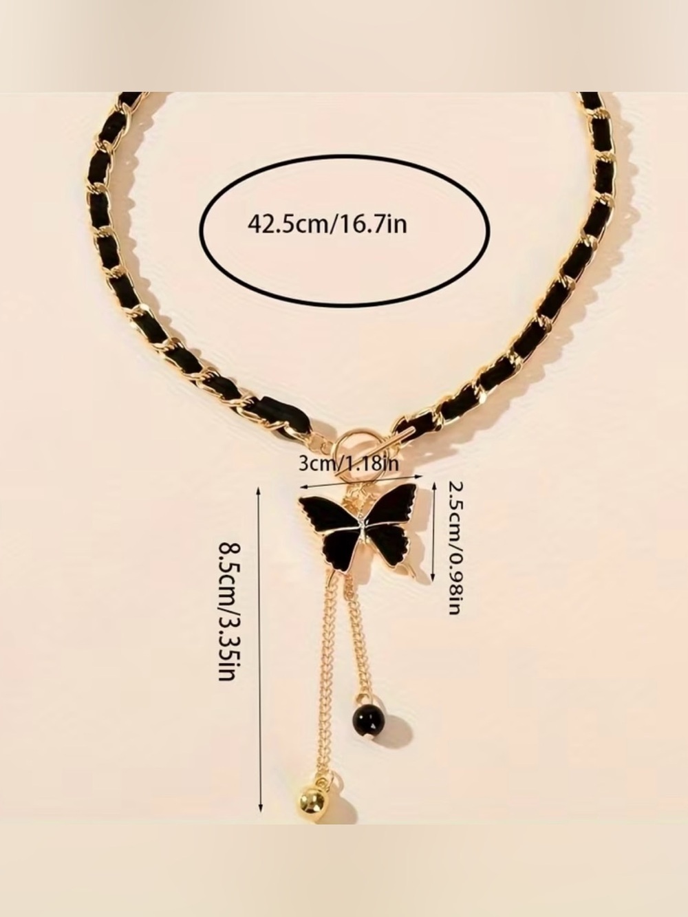 NEW! Elegant Gold Butterfly Pendant Necklace with Black Inlay. 🦋 A1-58 - Picture 4 of 4